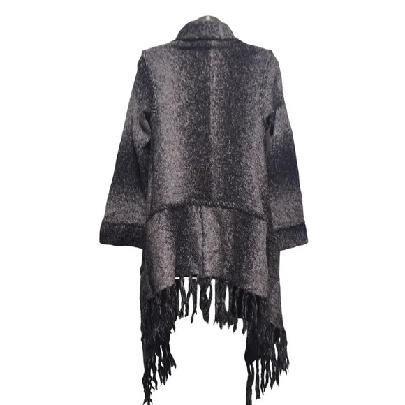 LIne Wool Blend Poncho Open Cardigan With Tassles Sweater Coat - Picture 5 of 10